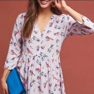 Maeve Anthropology Juno Floral Lavender Dress with 3/4 Bishop Sleeves Sz Medium